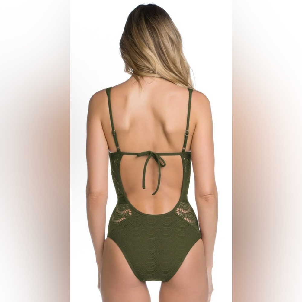 Becca Color Play Santorini Deep V Neck One Piece In Bayleaf Size XS New - Picture 2 of 7